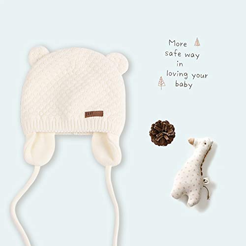 Duoyeree Baby Winter Hat Earflap Cotton Lining Knit Beanie Cap For Toddler Girl Boy (0-6 Month, White) #TOP5