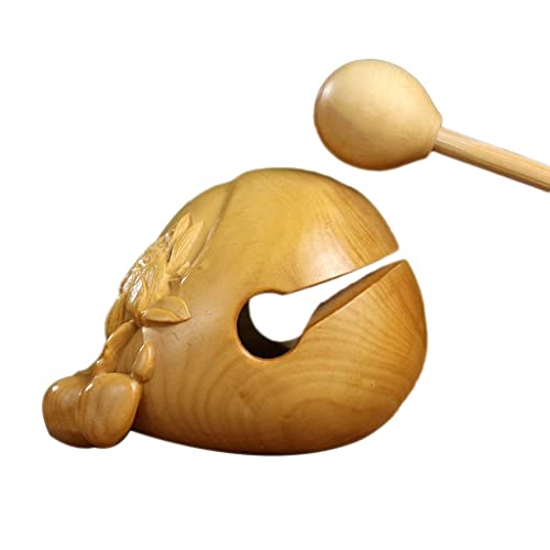 ROBMET Wood Carving Wooden Fish, Temple Block Zen Drum Pad Hammer, Buddhist Percussion Instruments Monks Decorate, Carry, Chanting Small Ornaments Home Office Decoration (Size : Large)