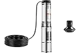 WESENTLICHES PARAMETER- Spannung der Tauchpumpe: 220 V, 50 Hz; Höchste Förderhöhe der Pumpe: 164 Fuß; Pumpenfluss: 25,5 GPM; Die Länge des Kabels: 49.2ft; Anwendbarer Well-Durchmesser:> 100 mm; Leistung: 370 W / 0,5 PS; Pumpenlaufrad: 6 Stck. KEIN externes Steuergerät erforderlich!