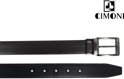 Image of CIMONI Reversible Leather Belt for Men | Genuine Leather & Vegan Leather Pin Buckle Belt | Classic Black /Brown Adjustable Belt for Formal, Business, Office & Casual Wear