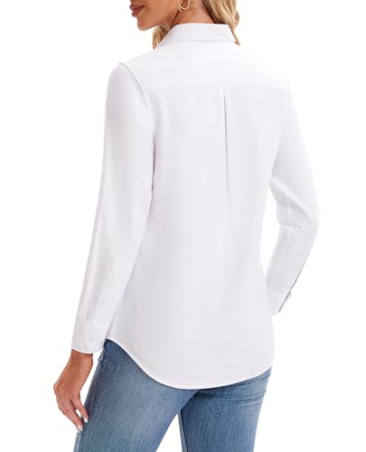 siliteelon Womens Button Down Shirts Long Sleeve Collared Office Work Blouses Tops with Pocket Oxford Shirts2