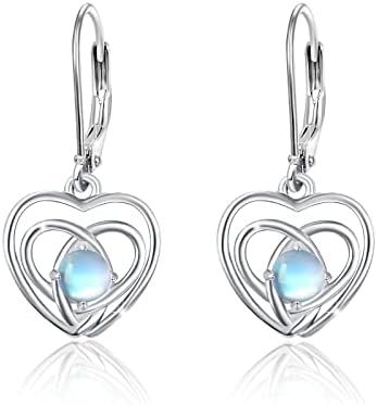 Rainbow Moonstone/Turquoise/Amber Dangle Drop Earrings Gemstones Oval Bezel 925 Sterling Silver Leverback Hoop Drop Earrings For Women Teen with Jewelry Earrings Gift Box
