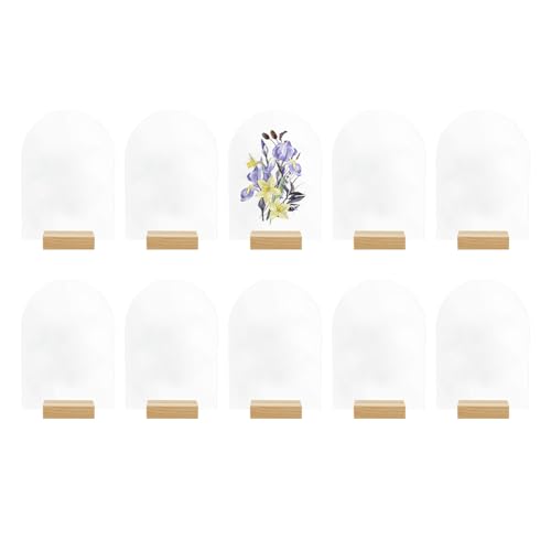 Acrylic Arch Sign Blank - 10 Pieces Clear Wedding Decoration | 5x7 Inches Arched Round Top Acrylic Sheet | With Wooden Base Stand | For Home Living Room Cafe Retail Store Restaurant Hotel DIY