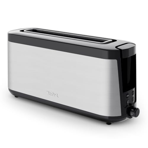 Tefal Tostadora Element, 1 ranura larga de 25 cm, 7 niveles de tostado, 1000 vatios, Rollo integrado, Diseño elegante, Negro y acero inoxidable, TL4308