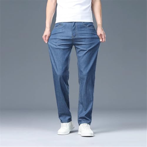 Mens Denim Pants Straight Breathable Business Casual Lightweight Denim Pants2