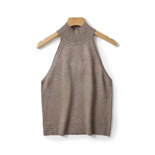 Rfmfkkg Women Turtleneck Knitted Vest Cropped Solid Elastic Slim Vintage Sleeveless Female Tank Tops3