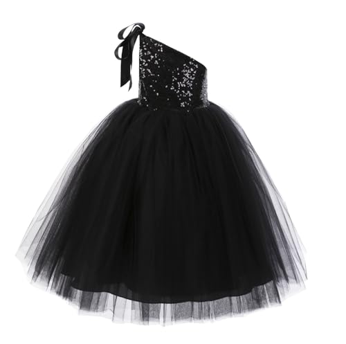 Image of Baby Girls' Sequins Net Cotton One Shoulder Birthday Parties Wedding Gown Kids Dresses