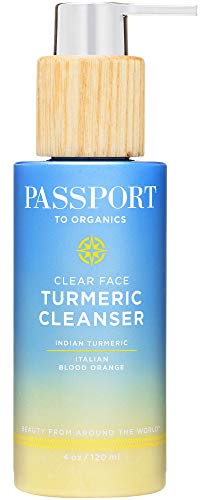 Passport to Organics Clear Face Turmeric Cream Cleanser - Gentle, Everyday Face Wash with Turmeric, Olive Oil and Aloe Vera - Moisturizing Face Wash with Antioxidants for Anti-Aging - 4oz. -  scthkidto, cens-btyf-skt08001