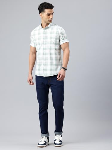 Image of Majestic Man Men Slim Fit Pure Cotton Checkred Half Sleeve Casual Shirt