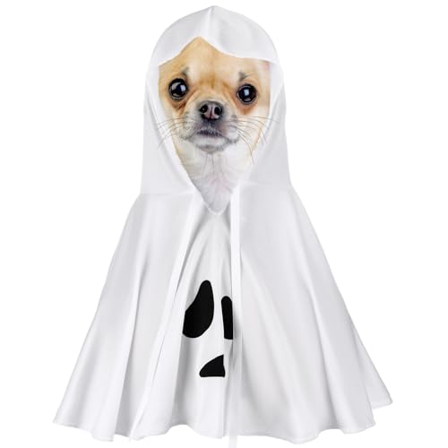 Disfraz Halloween Fantasma para Perro con Sombrero, Blanco, Talla S