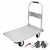 QWORK® Carro de Plataforma Plegable Robusto, con Capacidad de Carga de 1100 kg, 90 x 60 cm y neumáticos de Goma silenciosos, Carro de Transporte de Acero para Trabajo Pesado