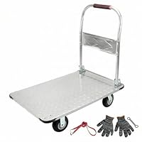 QWORK® Robuster Klappbarer Plattformwagen, mit 1100 kg Tragkraft, 90 * 60cm und Geräuschlosen Gummireifen, Stahl Schwere Ausführung Rollwagen Klappbar