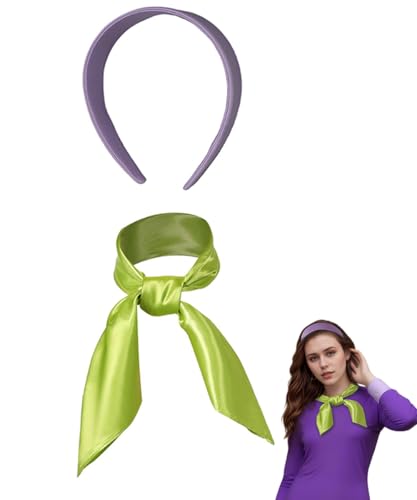 Wolancy Daphne Costume Accessories Scooby Doo Green Neck Scarf Purple Headband for Halloween Scooby-doo Cosplay Set (Green+Purple, One Size)