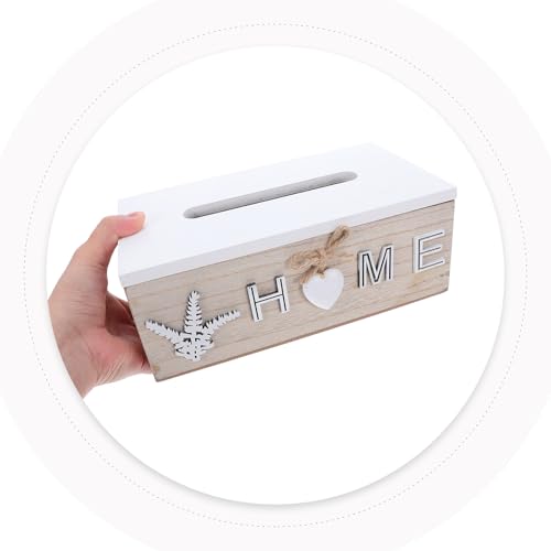 Caja de pañuelos de MDF rectangular color beige para organizar el hogar 4