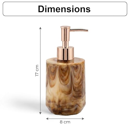 Image of Luxe Home International Marble Pattern Plastic Soap Dispenser for Bathroom and Kitchen Sink Leak Proof Liquid Hand Wash Round Bottle Lightweight Smooth Finish (17x8 cm Brown) Pack of 1