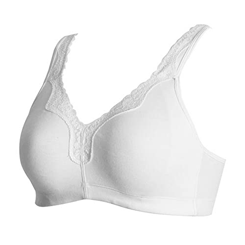 Telimussto Women's Plus Size Soft Cotton Lace Bra Full Coverage Wirefree Non-Padded 36-H White #TOP1