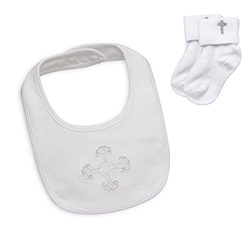 Booulfi Baby Boy's Christening Baptism Outfits Embroidered Cross White Bib And Socks Set 2 Pcs #TOP9