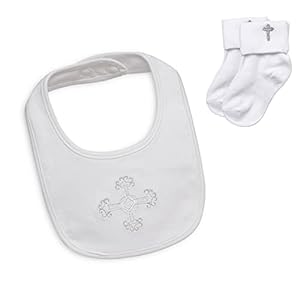 Booulfi Baby Cotton Bib White Socks, 2 PCS Embroidered Cross Boy’s Christening Baptism Outfits
