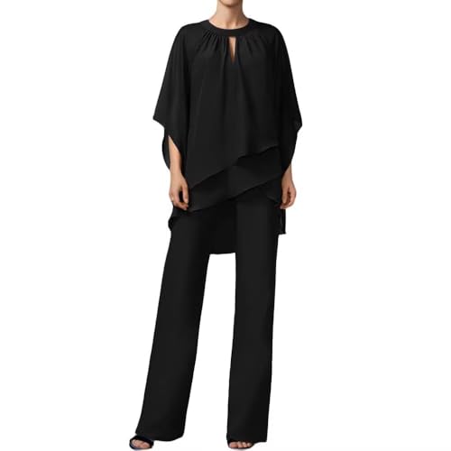 VK Selec 2 Pieces Pants Suits Chiffon Mother of Bride Dressy Elegant Sets Wedding Formal Outfit