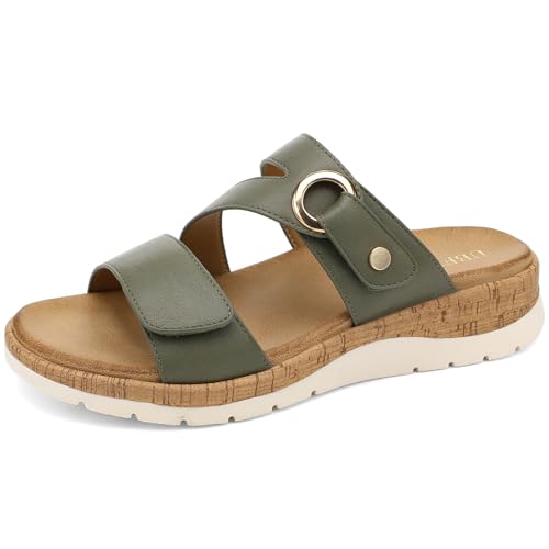 Image of UBFEN Womens Slides Sandals Comfortable Low Wedge Arch Support for Walking | Soft Cushioned Insoles, Adjustable Straps, Slip On for Summer, Casual, Home, Quick Outings