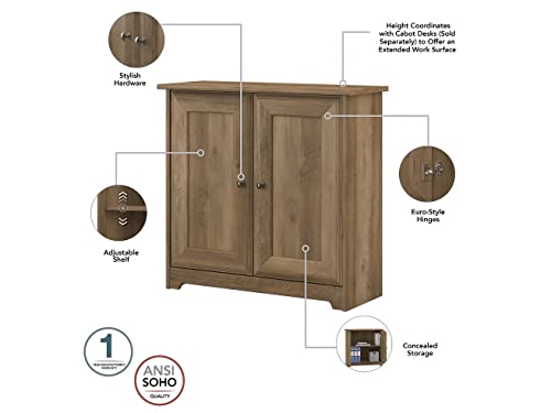 Bush Furniture Cabot L Shaped Computer Desk With Hutch, 60W, Reclaimed Pine & Cabot Small Storage Cabinet With Doors, Reclaimed Pine #TOP6