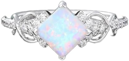 Princess cut opal engagement ring White gold moissanite ring Dainty diamond bridal ring Twist promise ring Marriage ring