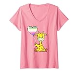 Jirafa con globo Genderfae Mujer Jirafa con globo Genderfae Camiseta Cuello V