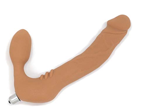 Realdoe ® Classic Silicone Strapless Strap-On Harness-Free Double Dildo, Medium Size: 6" X 1-1/2" In Cocoa Tan With Vibrator (Vibrator And Alkaline Batteries Included) #TOP25