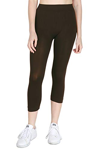 NIKIBIKI - Leggings da donna senza cuciture, con base a capri, taglia unica, Marrone scuro, Taglia Unica