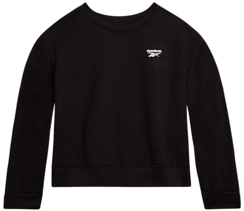 Reebok Girls Sweatshirt - Cropped Pullover Fleece Crewneck Sweatshirt for Girls Long Sleeve Relaxed Fit Casual Fashion Tops