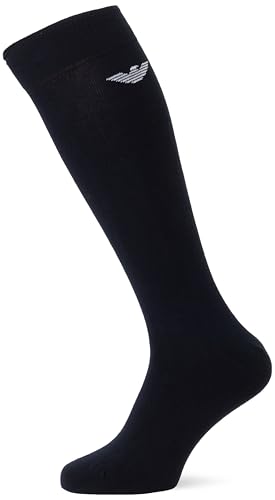 Emporio Armani Man's Casual Cotton 3-Pack Long Socks, Blue, One Size