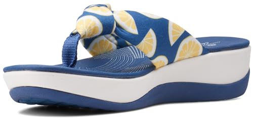 Image of Clarks Women's Arla Glison Flip Flop, Blue Print, 8.5 UK