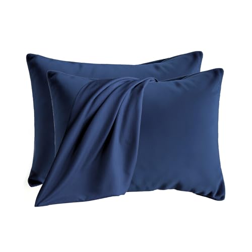 Q&J Fabric Co. Bedding Pillow Cases Standard Size set of 2 Soft Brushed Microfiber Pillow Cover Wrinkle-Free Fade-Resistant Envelope Closure Pillowcases Valentine Mothers Gift (20x26 Navy Blue)