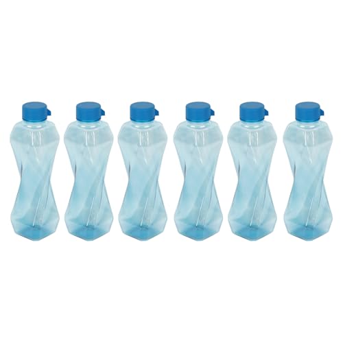 Image of PEARLPET Twist BPA-Free Plastic Water Bottle Set |Lightweight, Leak-Proof & Freezer Safe - Pack of 6 (1000ml Each), Blue