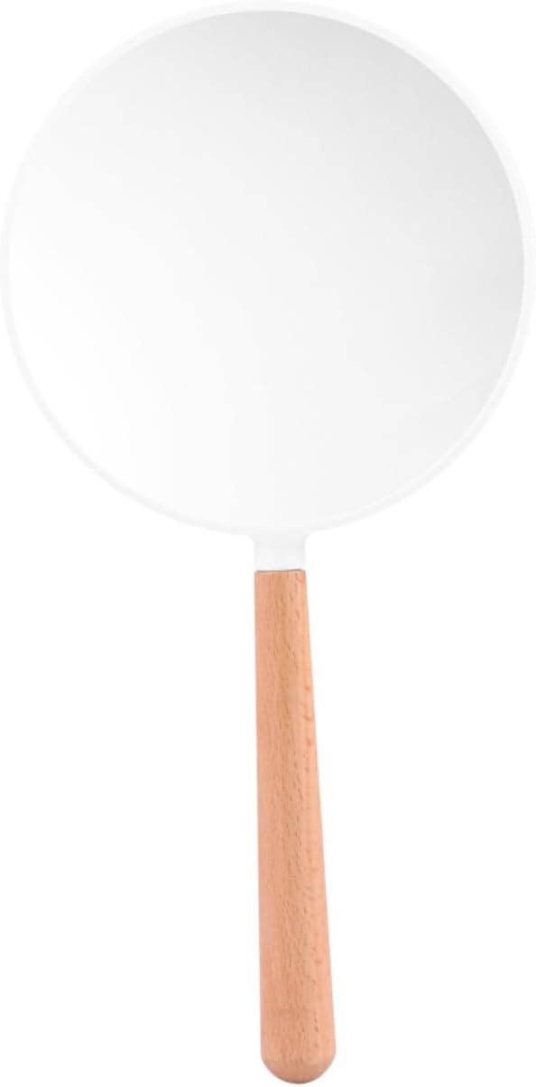 Handheld Makeup Mirror Wooden Frame Double-Sided Magnifying Cosmetic Mirror for Women Salon Use White