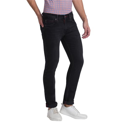 Image of Raymond Men's Cotton Blend Solid Pattern Slim Fit Flat Front Jeans