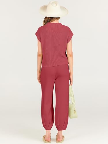 Image of ANRABESS Women's Two Piece Outfits Sweater Sets Knit Pullover Tops and High Waisted Pants Tracksuit Lounge Sets