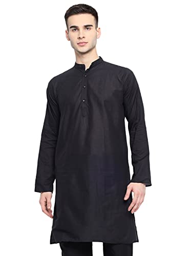 Image of Vastraa Fusion Men's Printed Kurta Pure Cotton Long Kurta, Round Collar, Full Sleeves, Button Kurta, Ethnic Wear