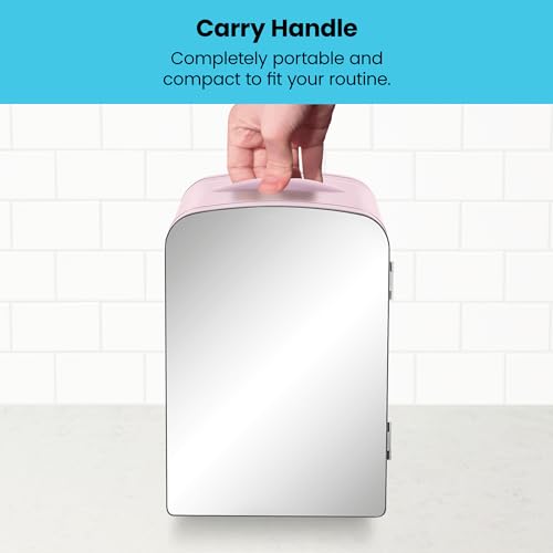 Chefman - Iceman Portable Mirrored Personal Fridge 4L Mini Refrigerator, Skin Care, Makeup Storage, Beauty, Serums & Face Masks, Small For Desktop Or Travel, Cool & Heat, Cosmetic Application, Pink