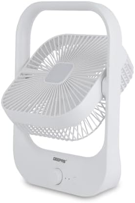 Geepas 8" Rechargeable Fan With Led Light, Gf21162 Over Charge Protection, 8 Hours Working, Step Less Speed Control, Rechargeable Lithium Battery, Full Charge Indicator, White