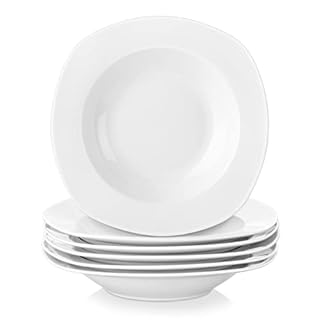 MALACASA, Series Elisa, 6-Piece 8.5" Soup Plates Pasta Plates Round Porcelain China Deep Dinner Plates (21.5 * 21.5 * 4cm), Service for 6