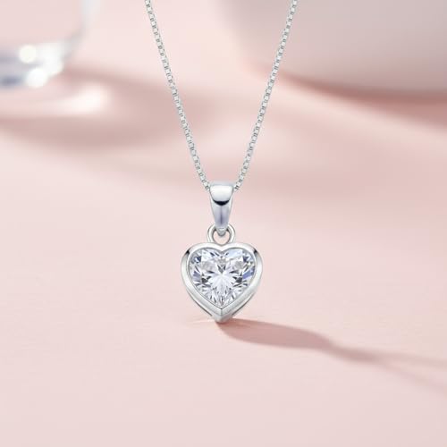 Image of Parnika 925 Sterling Silver Heart Solitaire Zircon Pendant for Women and Girls | Gift for Women n Girls | With Certificate of Authenticity | Pendant Only | Locket|