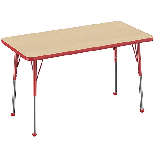 FDP 24" x 48" Rectangle Table with Ball Glide Legs - Maple/Red, 10008-MPRD