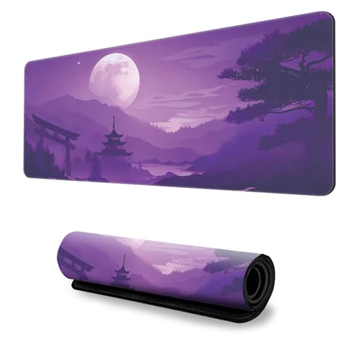 Hixingo 3D Tapis de Souris XXL/XL/L, Tapis de Souris Gamer, Paysage Animé Tapis Souris avec Bords Cousus, Tapis de Souris en Base Antidérapante Convient (800x300x3mm,Lune)