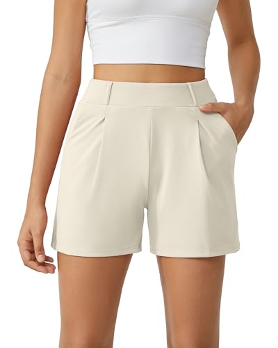 Image of G4Free EverGoing Dressy Casual Shorts for Women 4 inch High Waisted Summer Lounge Pleated Shorts with Pockets