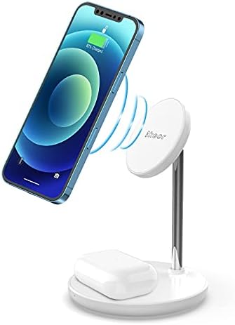Wireless Charger,ikeer 2 in 1 Magnetic Wireless Charging Stand,15W Fast Charging Station Compatible with iPhone 13/13pro/13pro max/13 mini/12/12 mini/12 Pro/12 Pro Max,and Samsung Buds/Airpods 2/Pro