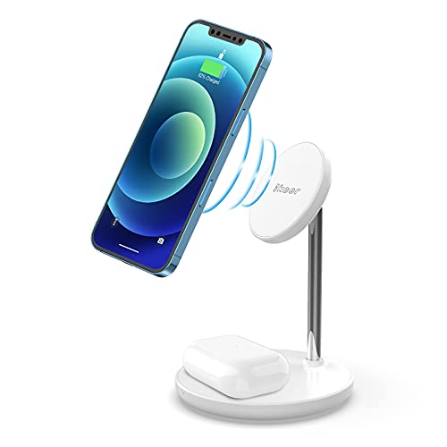 Wireless Charger,ikeer 2 in 1 Magnetic Wireless Charging Stand,15W Fast Charging Station Compatible with iPhone 13/13pro/13pro max/13 mini/12/12 mini/12 Pro/12 Pro Max,and Samsung Buds/Airpods 2/Pro