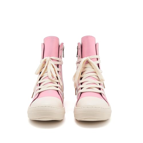 AmoreParis Fashion High Top Sneakers for Women Lace Up Canvas Shoes with Zipper Comfort Platform Walking Shoes3