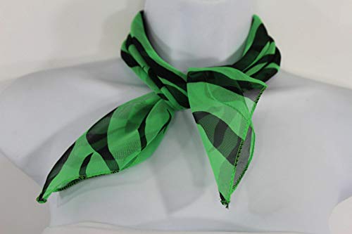 TFJ Women Fashion Mini Neck Scarf Sheer Fabric Zebra Animal Print Green Black4