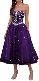 Likedpage Women's Strapless Tea Length Prom Dress, Tulle Ball Gown with Crystal Beading, Corset Back (ZC1,US8, Purple) … …
